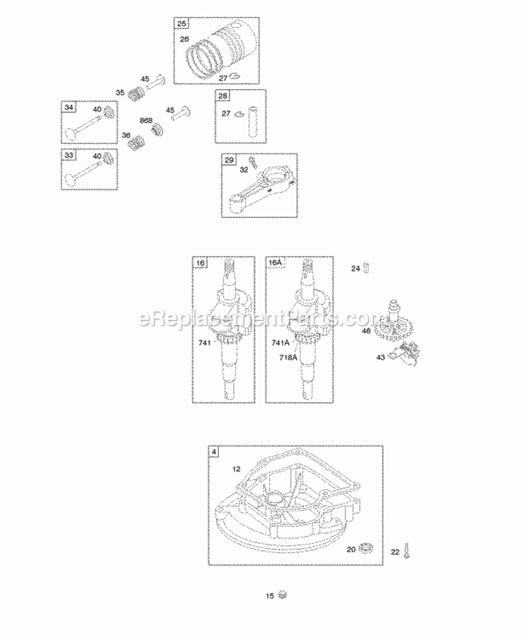 Camshaft Crankcase CoverSump Crankshaft PistonRingsConnecting Rod Diagram and Parts List for 09L902-0132-E1  Briggs and Stratton Engine